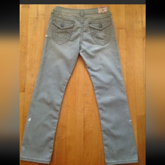 True Religion Women's Billy Jeans Size 31 Gray Splatter Straight Leg Stretch - Picture 1 of 11